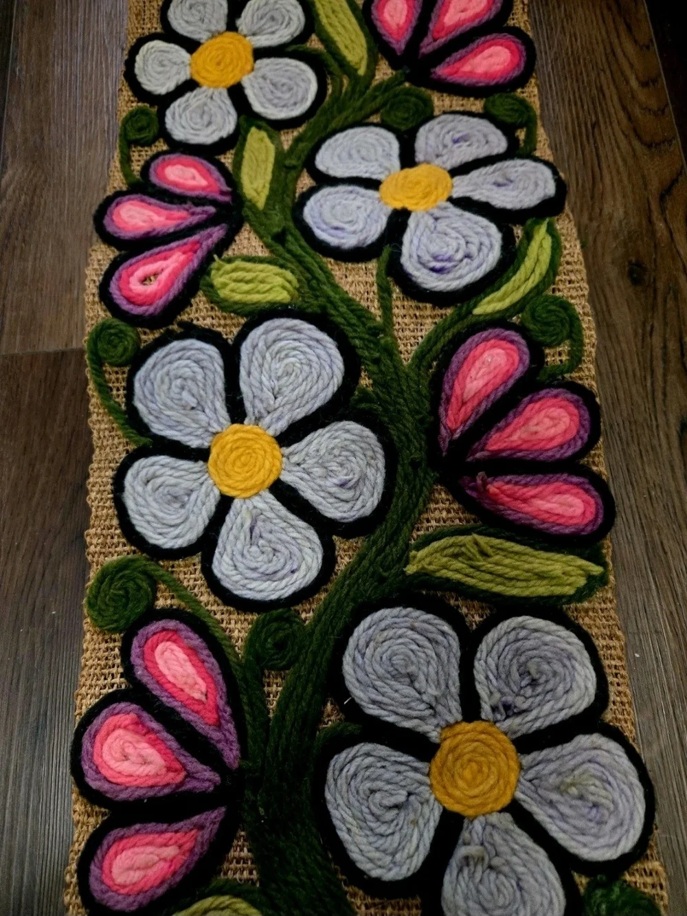 Bohemian Handmade Vintage 1970's Burlap & Yarn Wall Art Hanging Tapestry 38